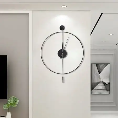 SHZICMY 20 Classical Large Decorative Wall Clock with Pendulum, Black Modern Non-Ticking Silent Metal Wall Clocks for Living Room, Bedroom, Study, Office