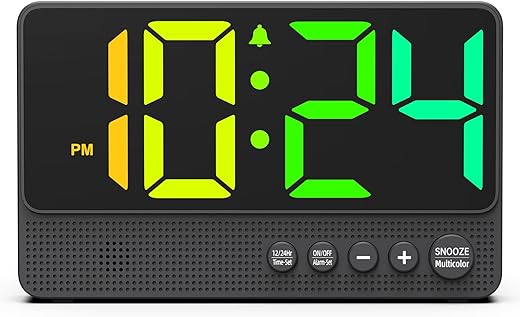 [Simple] Alarm Clock for Bedroom, Small LED Digital Clock with Large Number, RGB Display, Loud Alarm, Modern Electric Cool Clock for Bedside/Desk/Living Room and Kids/Boys/Teens/Seniors/Heavy Sleepers