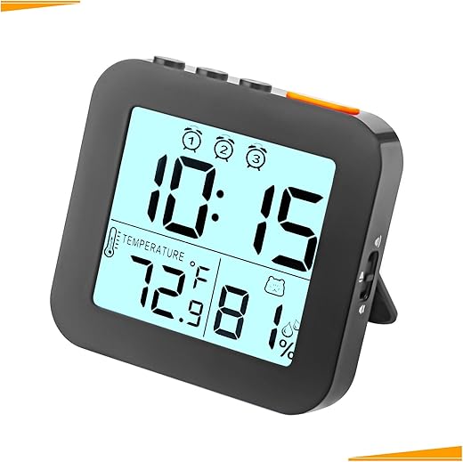 Small Digital Alarm Clock, Battery Operated Travel Clock with 3 Bells, Small and Light Desk Clock with Temperature, Portable Clock with Humidity, Snooze, 12/24H Display for Heavy Sleepers