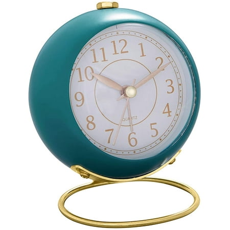 Small Table Clocks, Classic Non Ticking Tabletop Alarm Clock with Backlight, Battery Operated Desk Clock with HD Glass for Living Room Bedroom Bedside Indoor Decor Blue Lake Blue