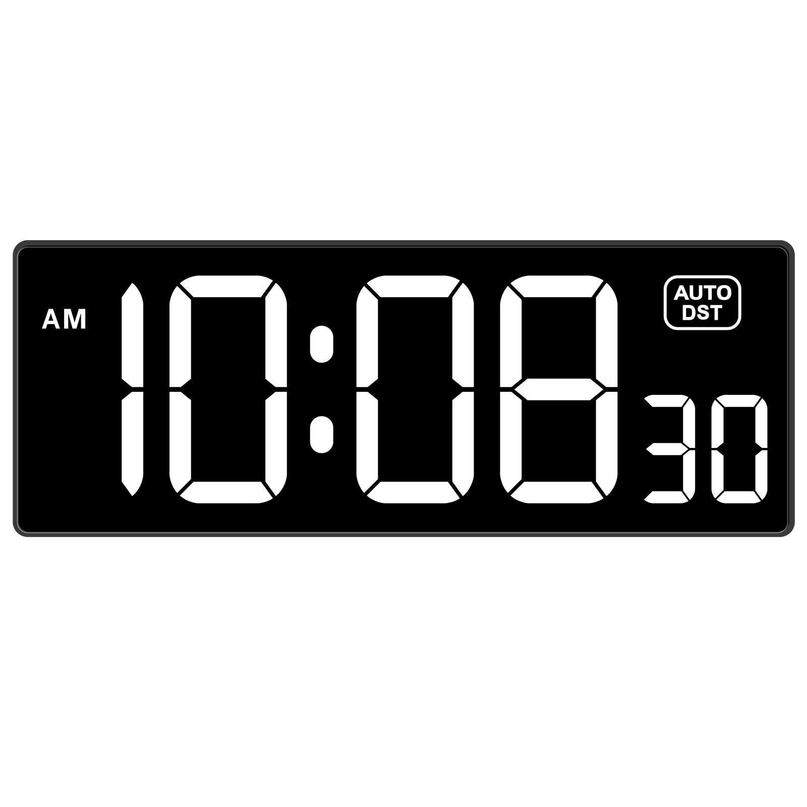 Soobest Digital Wall Clock with Seconds Electric Clock Plug Auto DST Dimmer LED