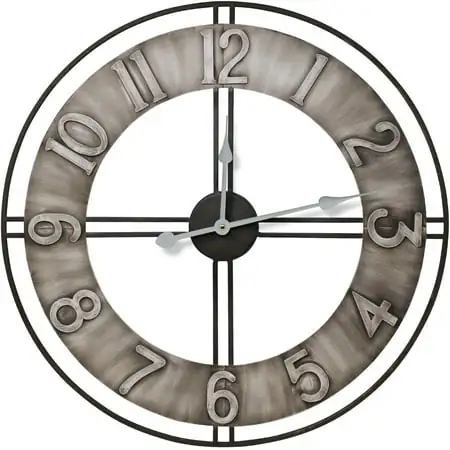 Sorbus Large Wall Clock, 24 Decorative for Kitchen, Bedrooms, Office, Analog Modern Farmhouse Style. Silent, Round Chunky Number, Home Decor, Quartz Battery Operated, Gray Metal