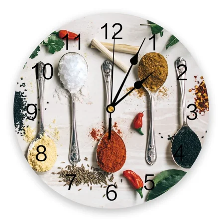 Spoon Seasoning Wall Clocks Brief Design Silent Home Cafe Office Wall Decor Clocks for Kitchen Wall Art Large Wall Clocks 25cm（10 Inch）