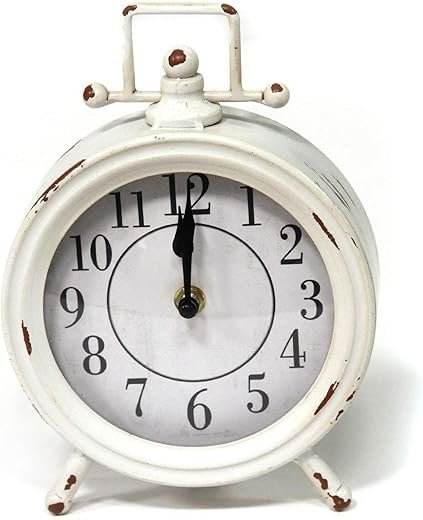 Stratton Home Decor Dorothy Vintage White Metal Table Clock