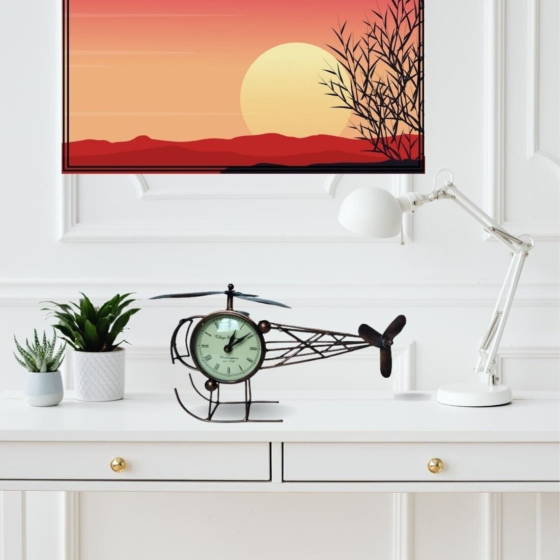 Stylish Helicopter Table Clock Roman Number Analog Desk Clock
