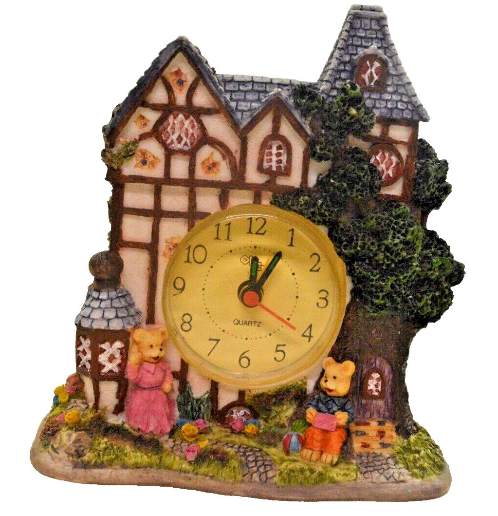 Super Cute Collectible Bears Cottage Home Clock Desk-table top figurine