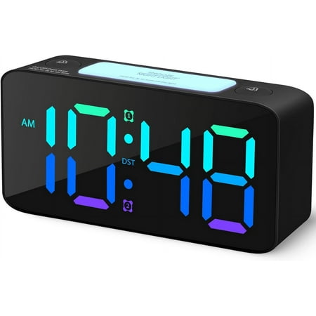 Super Loud Alarm Clock for Heavy Sleepers Adults,Digital Clock with 7 Color NightLight,Adjustable Volume,Dimmer,USB Charger,Small Clocks for Bedrooms