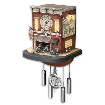 The Bradford Exchange Freedom Choppers Motorcycle Garage Cuckoo Clock with Lights, Sound, Motion 17.25-inches