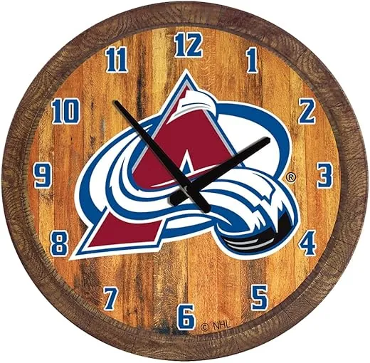 The Fan-Brand NHL Colorado Avalanche: Faux Barrel Top Wall Clock - Sports Team Bar Sign Décor - Home Man Cave, Party Decoration - Made On Demand