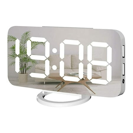 Thin Mirror Surface Alarm Clock Digital Automatic dimming LED Light Display Time Date Office Home Clock