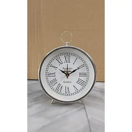 Thomson Handicraft Pure Metal Desk Clock, Silver Finish, Antique Style, 15.24 cm, for Home, Office