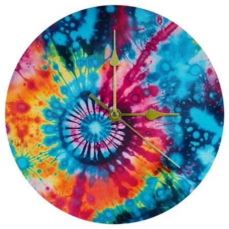 Tie-dye 9.8 Inch Round Acrylic Wall Clock - Silent Non Ticking Battery Powered for Kitchen, Bedroom, Living Room, Office - Modern Design - Wall Clocks