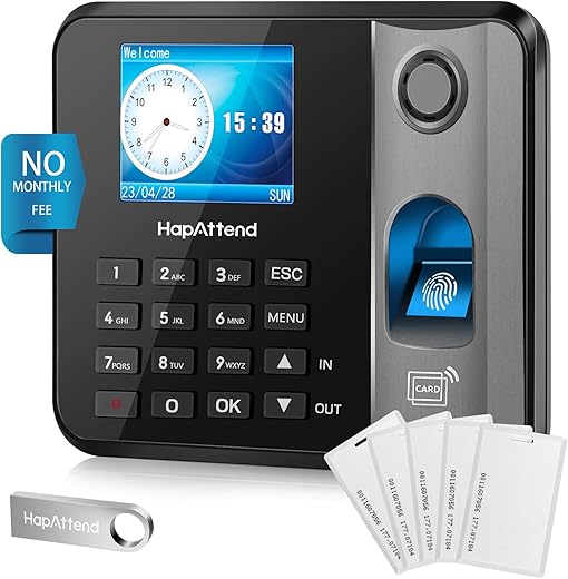 Time Clock, Time Clocks for Employees Small Business with Fingerprint, RFID and PIN, Standalone Biometric Time Attendance Punch Machine with 5 RFID Cards (0 Monthly Fees)