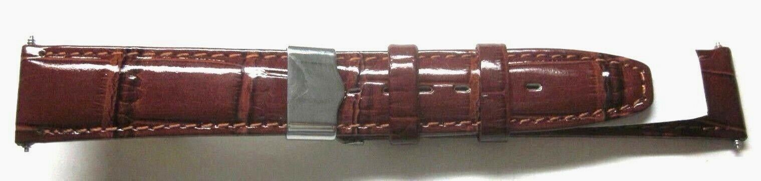 Timex 18 mm Croco Leather Deployment Watch Band Strap Dark Brown Deployant Clasp