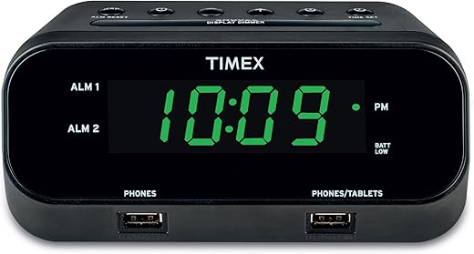 Timex Alarm Clock with USB Charging Station, RediSet Digital Clock for Bedroom with Dual Alarms, Programmable Snooze, Nap Timers, 5W and 10W USB Hub for iPhone and Samsung Devices (T129BQ)