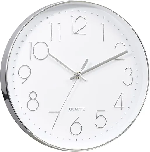 Tosnail 12 Inches Round Silent Non Ticking Quartz Wall Clock - Elegant Silver Frame