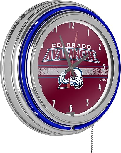 Trademark Global Neon Clock - Retro Colorado Avalanche Logo Analog Wall Clock with Pull Chain - for Kitchen, Garage, Game Room, or Home Bar