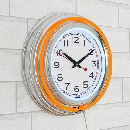 Trademark Home 14-Inch Double Light Ring and Quartz Neon Wall Clock, Orange