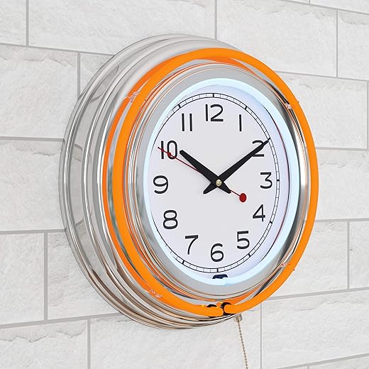 Trademark Home Collection 14 inch Double Ring Neon Clock Orange Outer White Inner