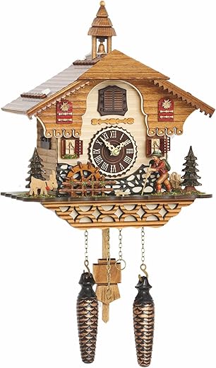 Trenkle Quartz Cuckoo Clock Black forest house with music, moving wanderer and mill-wheel TU 4216 QM