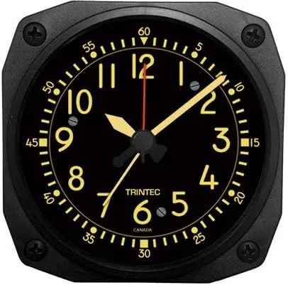 Trintec Aviation Desk Top Travel Alarm Clock Aircraft Vintage Cockpit Style Face 12 Hour Display