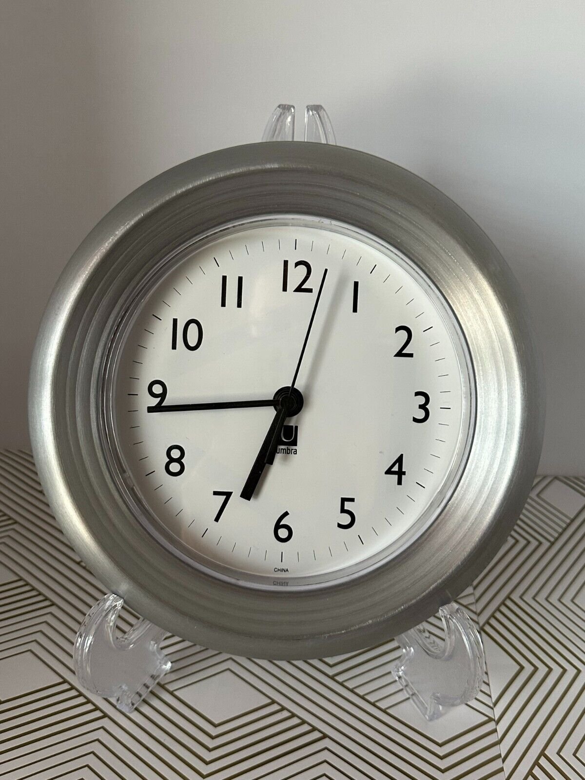 Umbra Modern Classic Brushed Aluminum Silver Wall Clock Home Decor Quartz Round