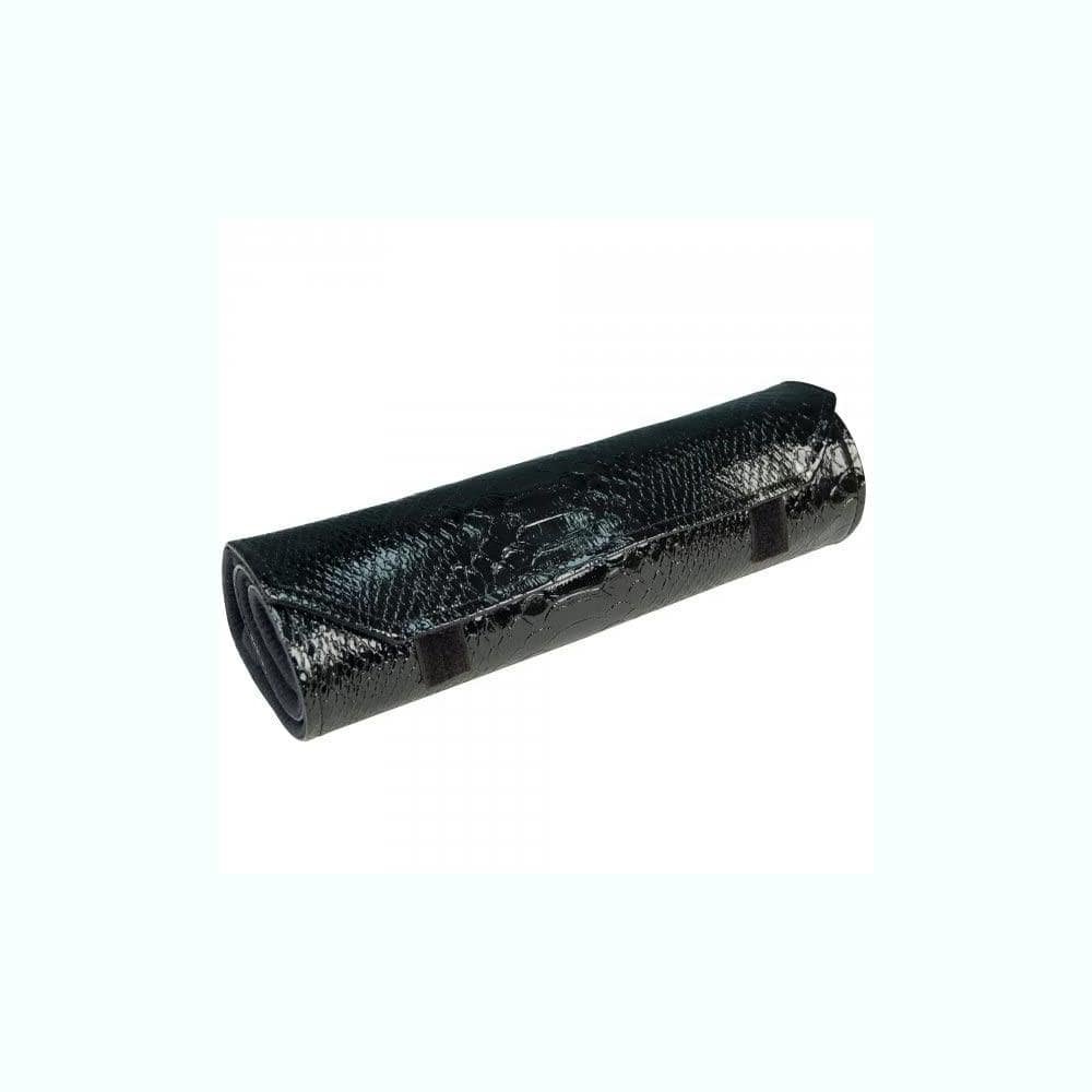 Unisex Iris Black Reptile Vegan Leather Travel Jewelry Roll Soft Organizer