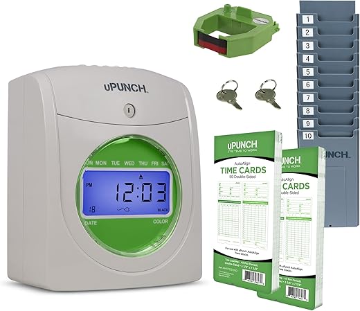 uPunch Starter Time Clock Bundle with 100-Cards, 1 Time Card Rack, 1 Ribbon & 2 Keys (HN1500)