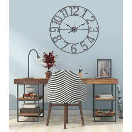 Utopia Alley Rivet Edge Industrial Wall Clock | Large Roman Pewter Clock for Living Room & Dining Room Decor, Decorative Big Metal Wall Analog Clock for Home (32W x 32H)