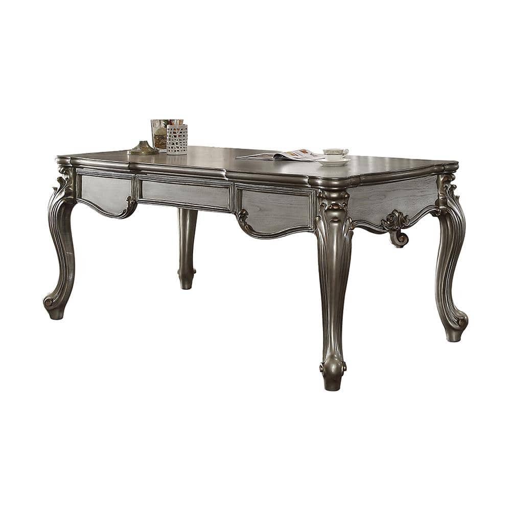 Versailles 35 in. Rectangular Antique Platinum Wood Frame 3-Drawer Executive Desk