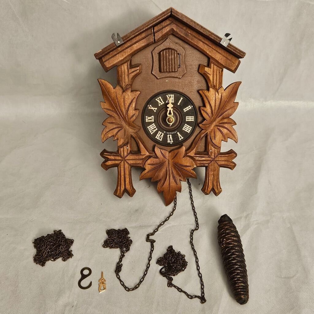 Vintage August Schwer German Wooden Cuckoo Clock As-Is For Parts