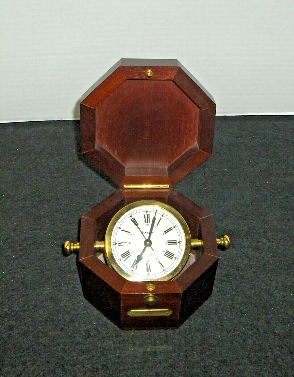 Vintage Bulova Mahogany Encased Octagon Quartermaster Clock ~ Germany