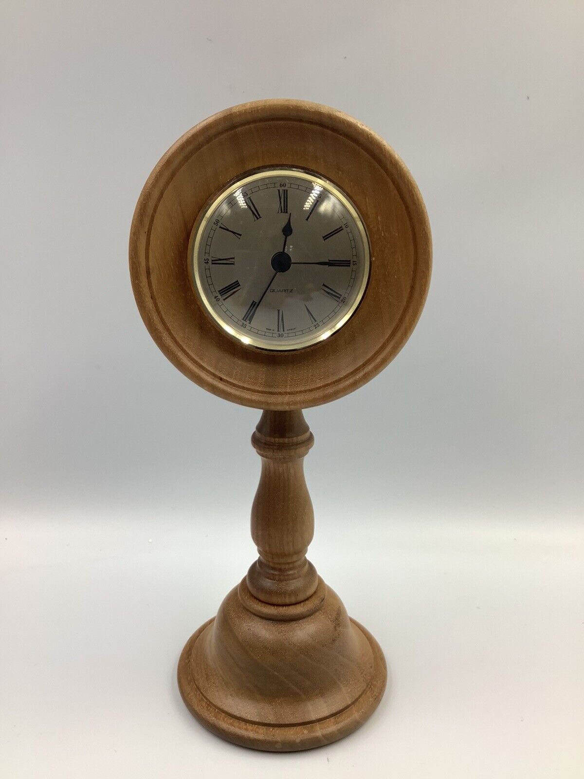 Vintage Desk Clock Solid Wood Quartz Pedestal Germany Movement walnut