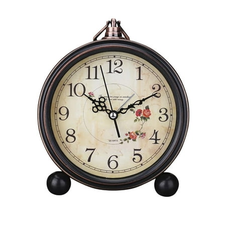 Vintage Style Alarm Clock Silent Antique Retro Table Clock Decorative Quiet Non-Ticking Clock Classic Retro Clock Desk Alarm Clock(Without Battery)