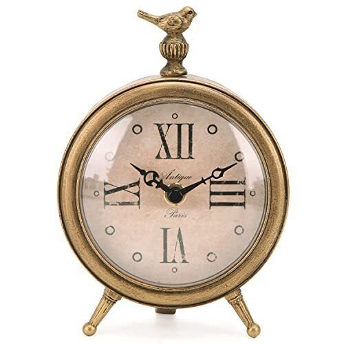 Vintage Table Clock with Bird, Decorative Desk Metal Table Clock Shelf Clock