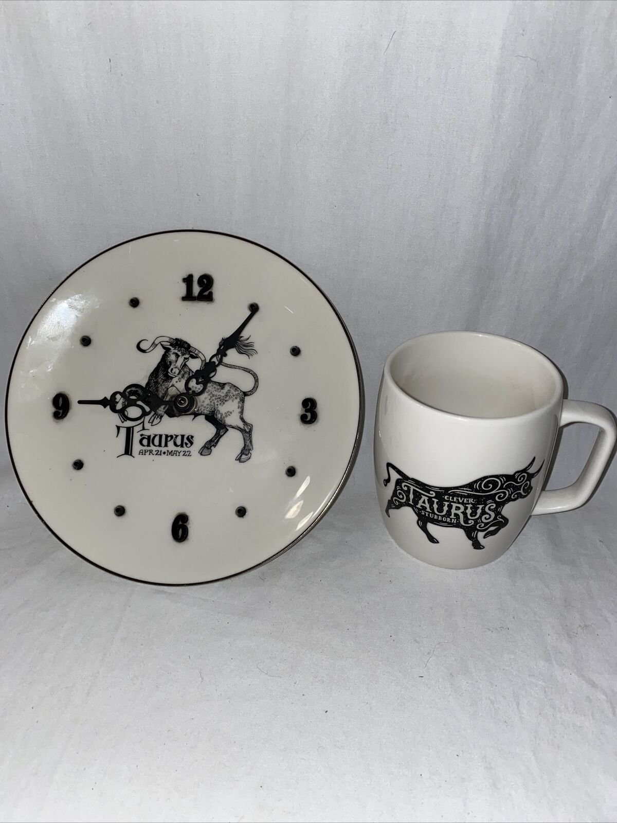 Vintage Taurus Horoscope Coffee Mug & Kitchen Wall Clock Zodiac