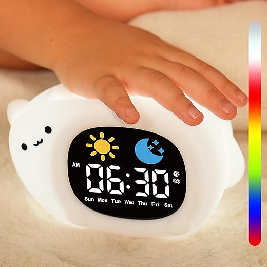 Vivilumens Kids Alarm Clock, Ok to Wake Clock for Kids, Cat-Shaped Cute Toddlers Touch Night Light for Boys Girls, Sleep Training Clocks with 6 White Noise Sound Machine