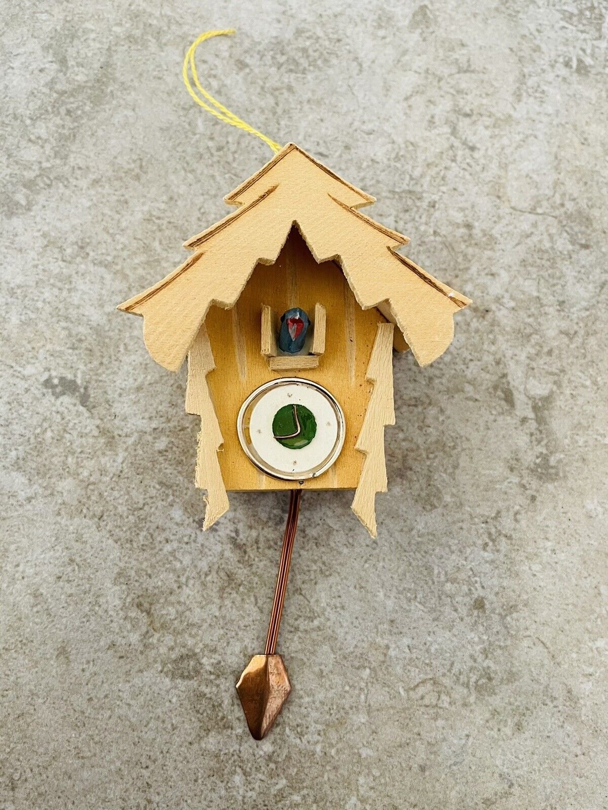 Vntage Christmas Ornament Steibach Germany Bird House Cuckoo Clock Wood