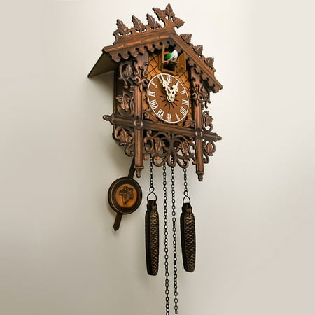 VOAVEKE Cuckoo Clock,Quartz Clock,Clock,Quartz,Wall Clock Cuckoo Clock Traditional Chalet Forest House Clock Handcrafted Wooden Wall P-Endulum Quartz Clock