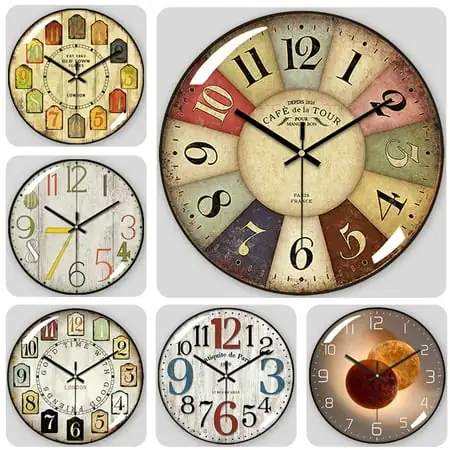 VOCOO Retro Wall Clock Glass Silent Classic Clock, 12 Inch Large Round Quartz Clock Battery Operated Non Ticking Easy to Read for Bedroom Living Room Kitchen Home Office