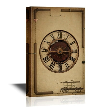 wall26 - Retro Style Canvas Wall Art - Clock - Vintage Style Giclee Print Gallery Wrap Modern Home Art | Ready to Hang - 32x48 inches