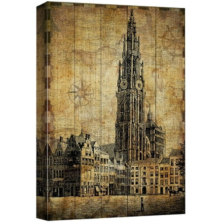 wall26 Canvas Print Wall Art Vintage Wood Panel Big Ben Clock England Architecture & Maps Landmarks Digital Art Modern Art Decorative Scenic Urban Bohemian for Living Room, Bedroom, Office - 12&q