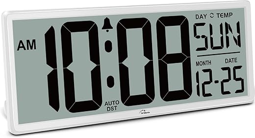 WallarGe 14.5'' Large Digital Wall Clock Battery Operated with Jumbo Numbers, Temperature and Date - Easy to Read and Set, Auto DST