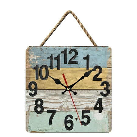 Wall Clock - 10 Inch Silent Non-Ticking Wooden Wall Clocks Battery Operated - Country Retro Rustic Style Decorative for Living Ro