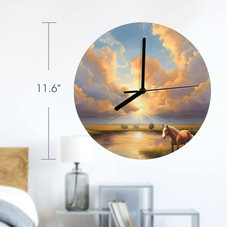 Wall Clock Artwork - Personalized Animal Clocks 11.6 - Horse Watering Hole