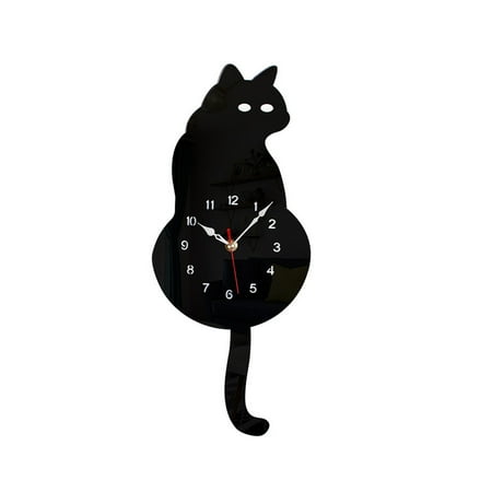 Wall Clock, Black Cat Pendulum Wall Clock, Cat Clock, Cat Clock with Moving Tail, Black Cat Swinging, Whimsical Funny Wall Clocks, Living Room Office Cafe Bedroom, Gift for Black Cat Lovers