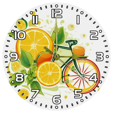 Wall Clocks Battery Operated Modern Clocks Round Silent Clock 9.85 in Bike Wheels Lemon and Orange