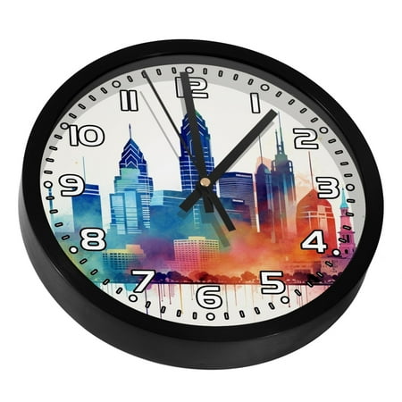 Wall Clocks Battery Operated Modern Clocks Round Silent Clock 9.8 in Architecture City Colorful Art