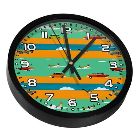 Wall Clocks Battery Operated Modern Clocks Round Silent Clock 9.8 in Blue Yellow Green Striped Fox