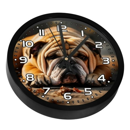 Wall Clocks Battery Operated Modern Clocks Round Silent Clock 9.8 in Bulldog Sleeping on the Floor